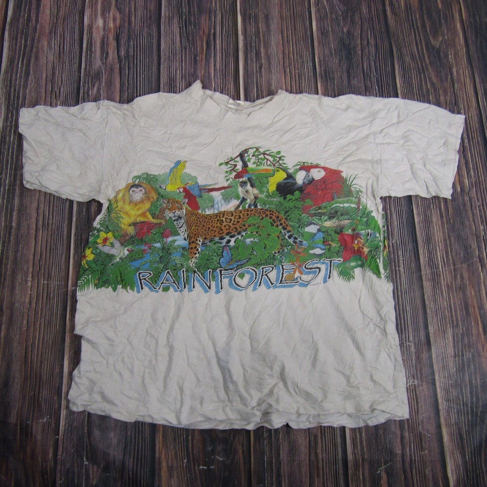 Habitat T Shirt Mens XL White Vintage 1991 Rainforest Graphic‎ Nature Tee